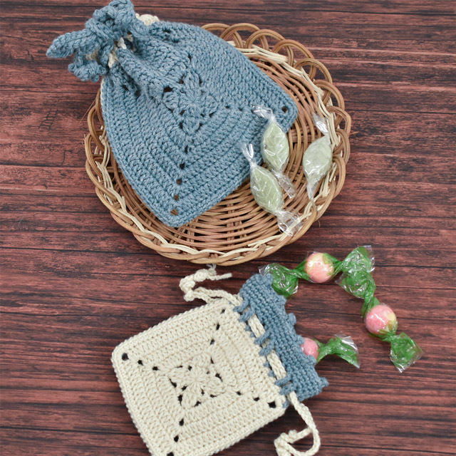 レシピNo.OKH-0069 モチーフ編みの巾着（Q24-2） オカダヤ(okadaya) 布