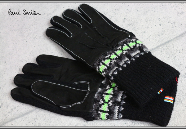 ポールスミス ラムレザー ラムウール グローブ/羊革/羊毛/手袋/Paul