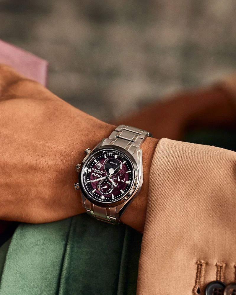 43mm Purple Dial TITANIUM Citizen Tsuki-yomi A-T Eco-Drive Watch