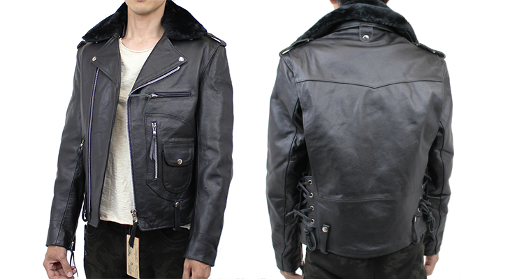 特価品】襟ボア付 サイド編み上げダブルライダース（水牛革）｜革製品