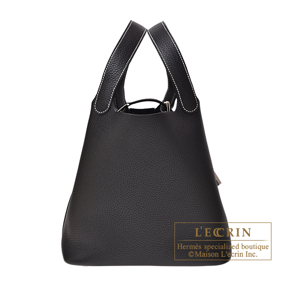 Hermes Picotin Lock Stitch bag 22/MM Black Clemence leather Silver