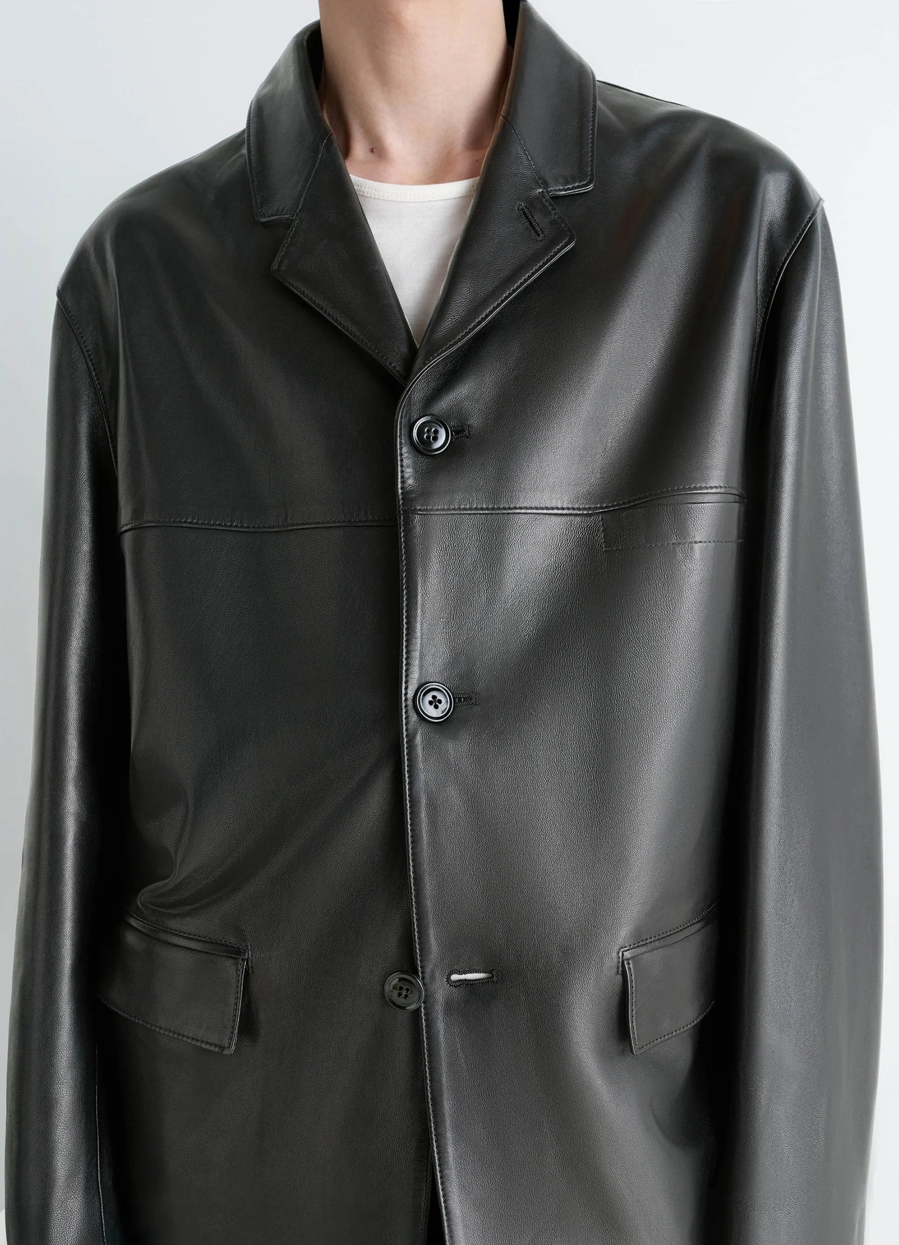 LEATHER SINGLE BREASTED JACKET - Black - Nappa Lamb - Men | LEMAIRE