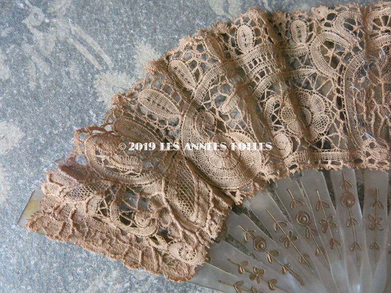 アンティークヴィクトリアンレースファン 琥珀/鼈甲飴色扇