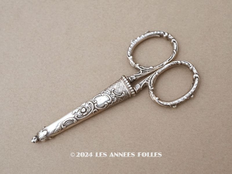 1900年頃 アンティーク シルバー製 手芸用ハサミ ケース付き : LES