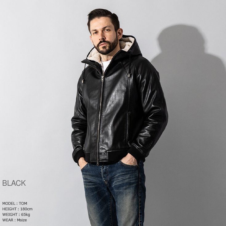 Liugoo Leathers 本革 着脱ボアライナー付防寒レザーパーカー メンズ