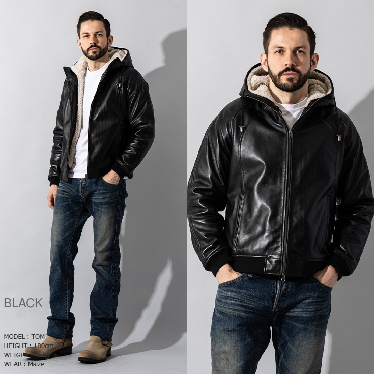 Liugoo Leathers 本革 着脱ボアライナー付防寒レザーパーカー メンズ