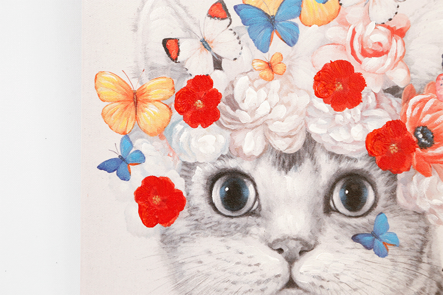 アートパネル 猫の絵画 フラワーキャット 40cmx40cm ネコ 猫顔