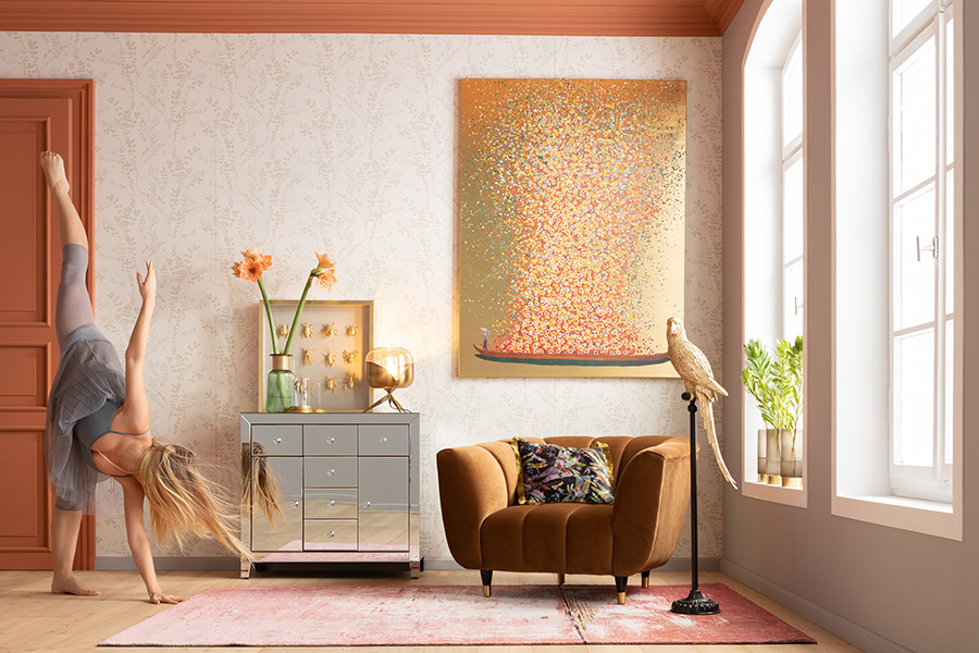 フラワーボート ゴールドレッド100x80cm タッチドピクチャー - アート