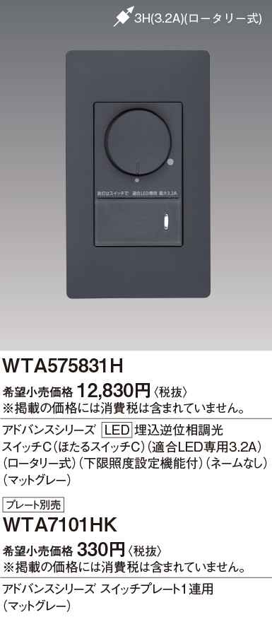 Panasonic 埋込逆位相調光スイッチC WTC57582W 2個セット WTC57582W