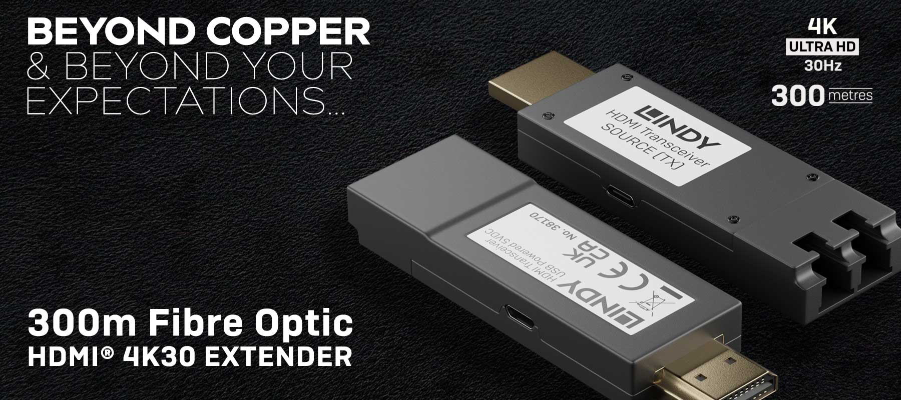 LINDY 4K対応HDMI 延長器・トランシーバー300m(型番:38170) 300m Fibre