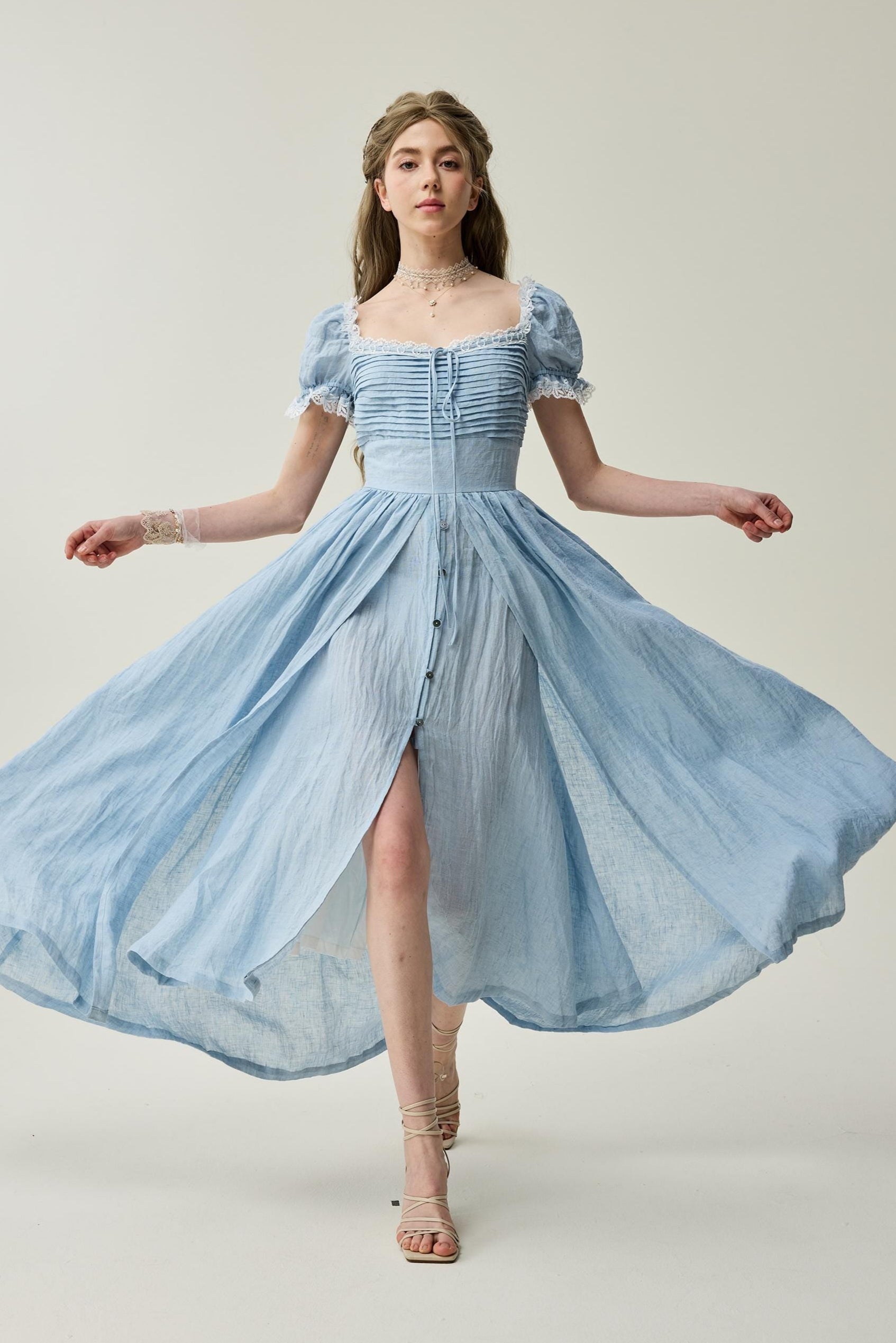 Monet Haze 26 | Fairy layered Linen Dress with pintucks – Linennaive