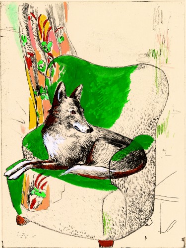 山本容子 銅版画 「にらめっこしましょあっぷっぷ」 愛犬ルーカスと