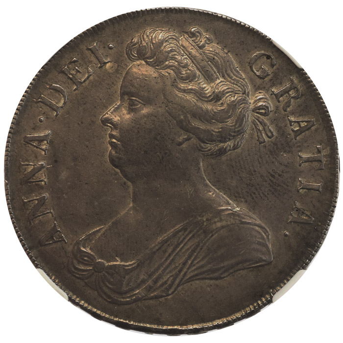 イギリス 1707年 クラウン銀貨アン女王 NGC AU55 ポスト・ユニオン