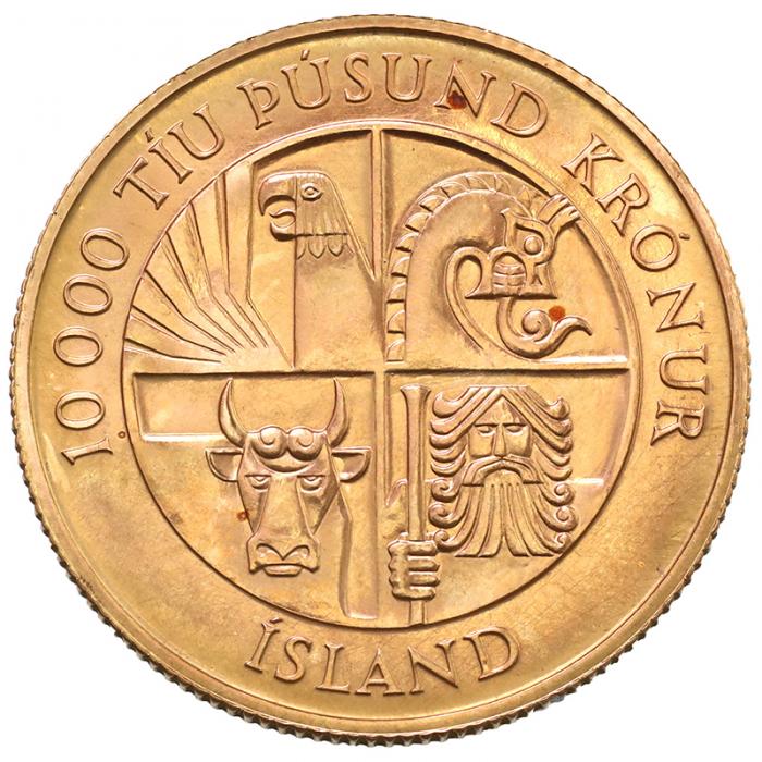 アイスランド Iceland 1974年 10000クローネ金貨 インゴールヴル