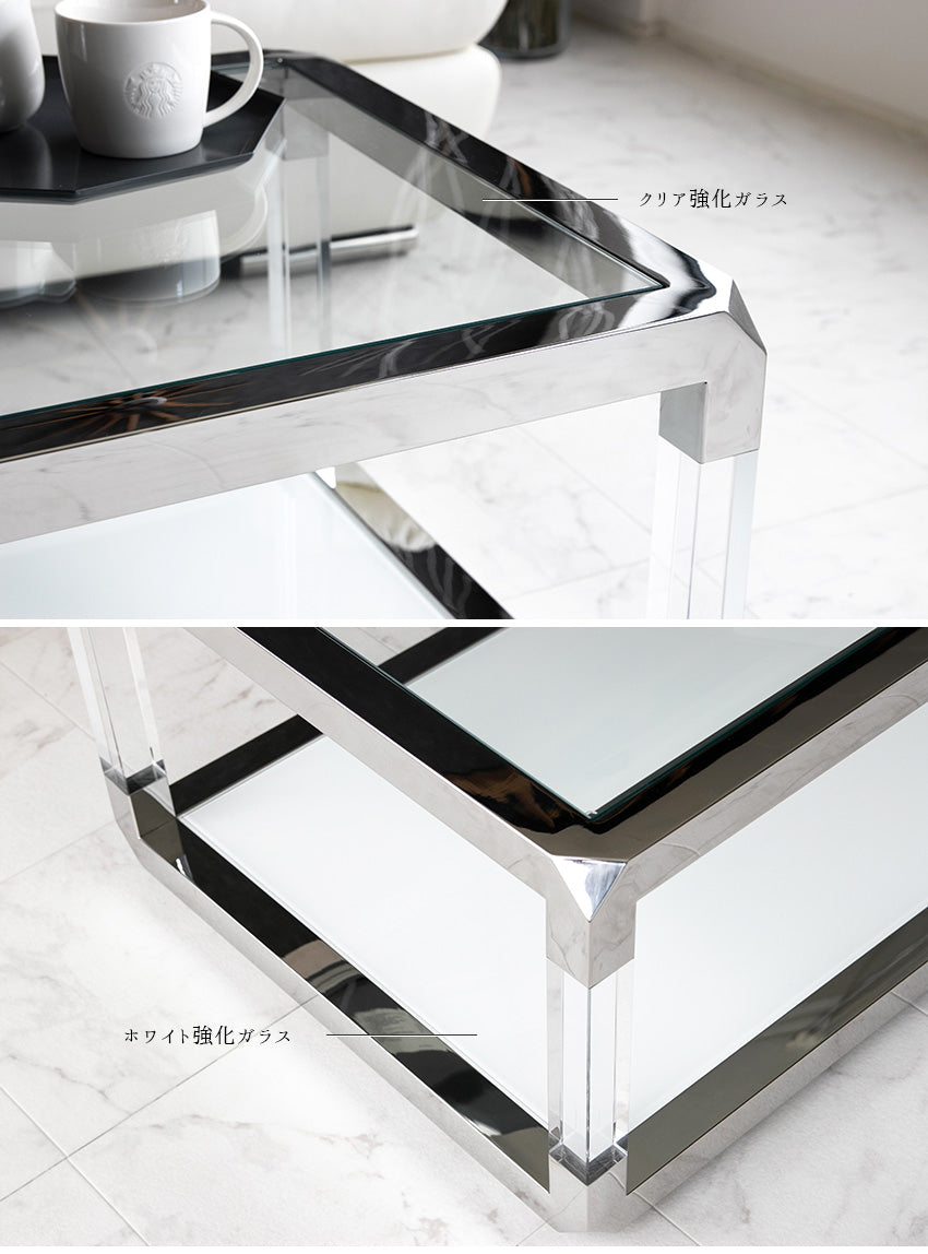 80's-90's レトロ スチールフレーム ガラステーブル ファンシー モダン