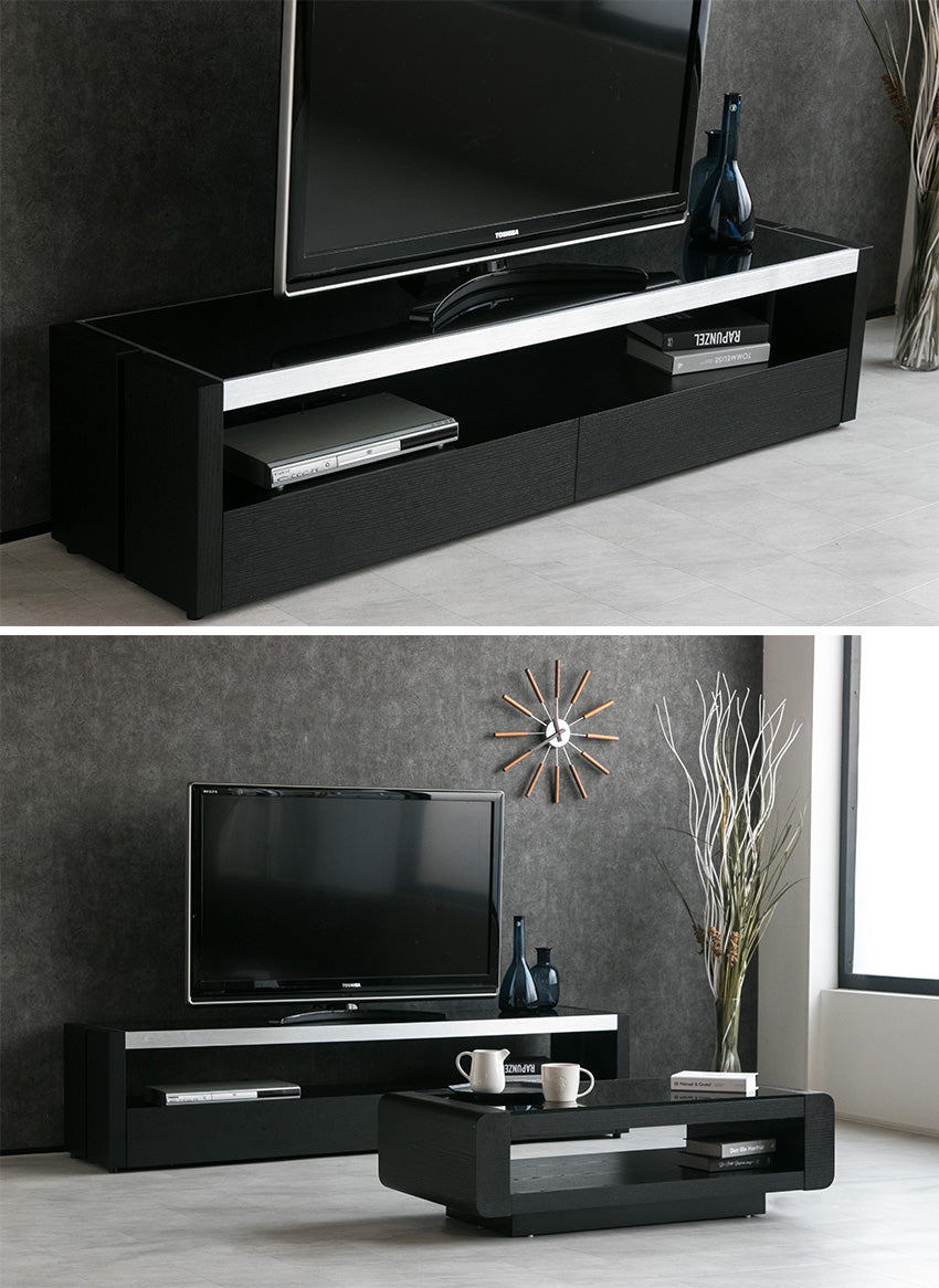 lushroom テレビボード ブラックガラス ウォールナット ブラックオーク