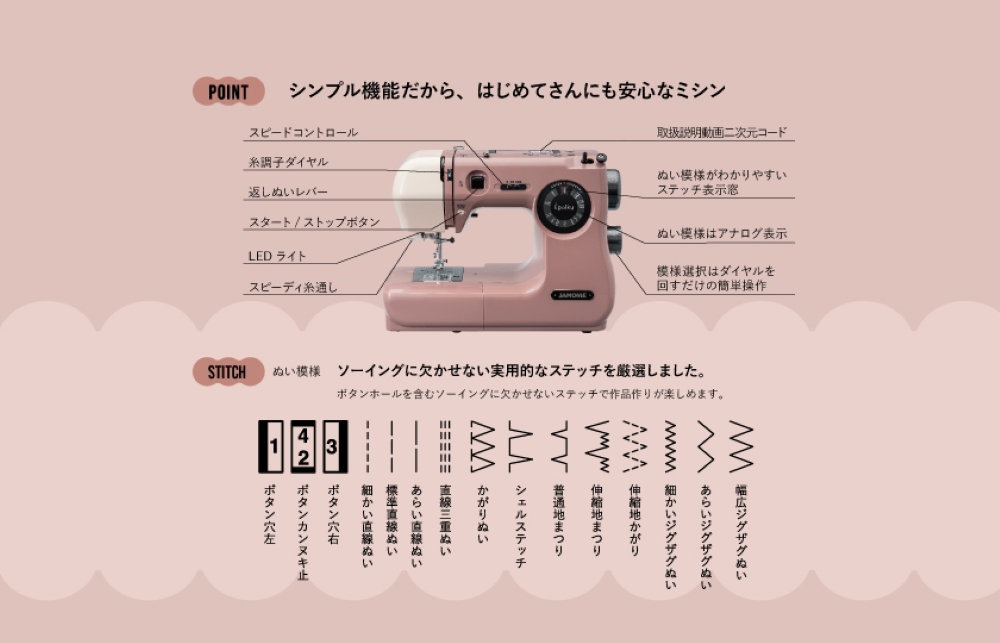 レトロデザインのコンパクトミシン｜ジャノメ エポルク ｜くすみカラー