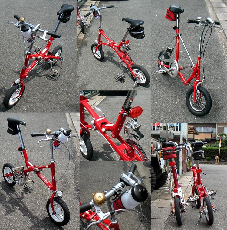 ブリヂストン、折りたたみ自転車 赤 スチールフレーム￼、ワンタッチ