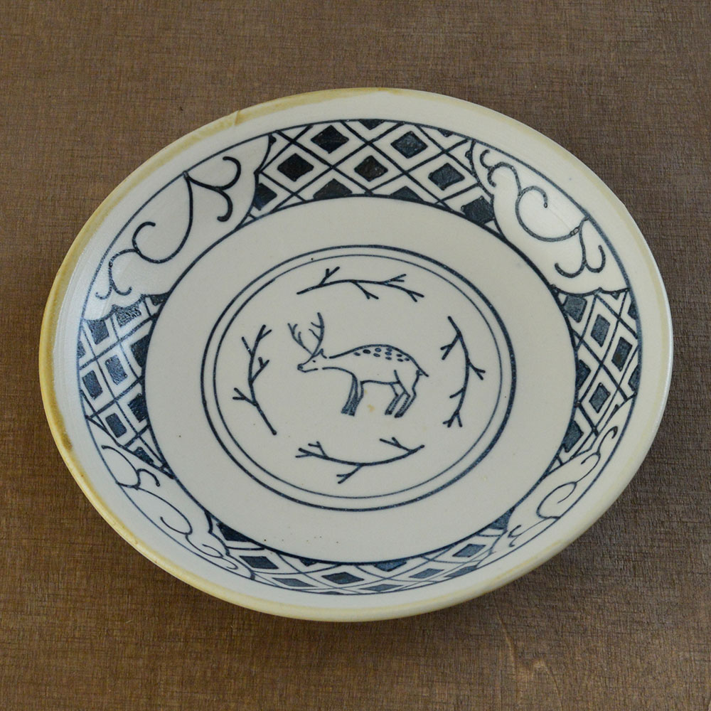 中国 古染付 鹿絵皿（23㎝）漳州窯 美品 中国 古染