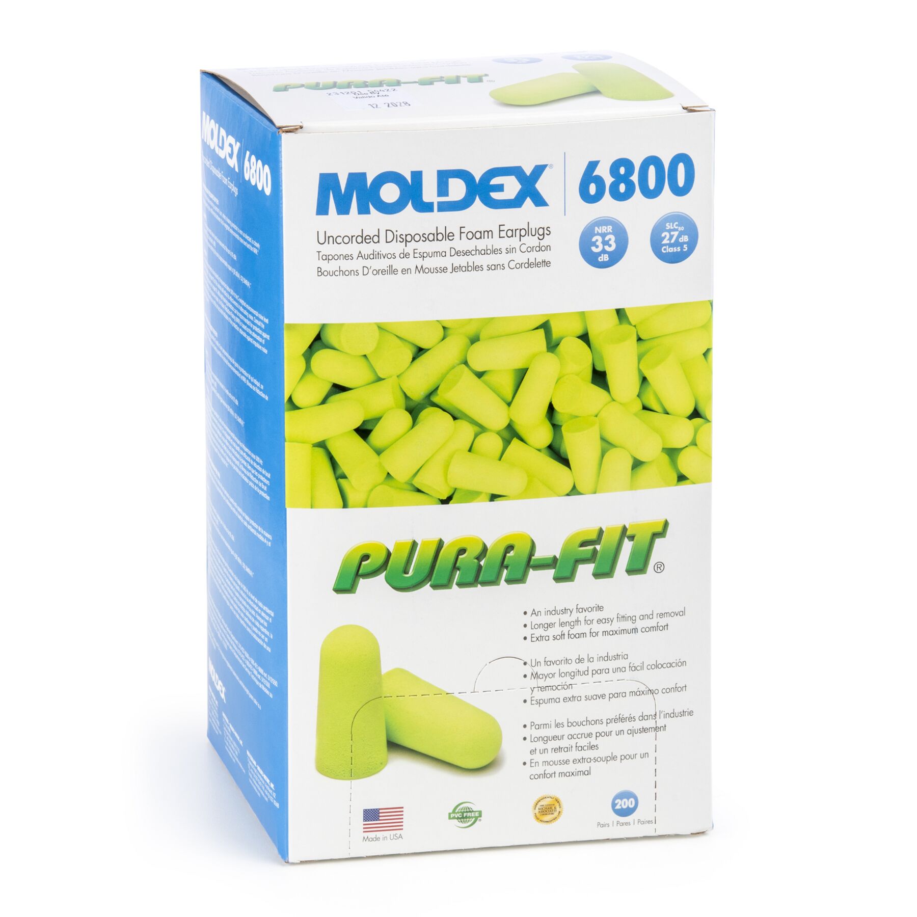 Moldex Pura-Fit® Uncorded Disposable Foam Earplug 6800, NRR 33dB