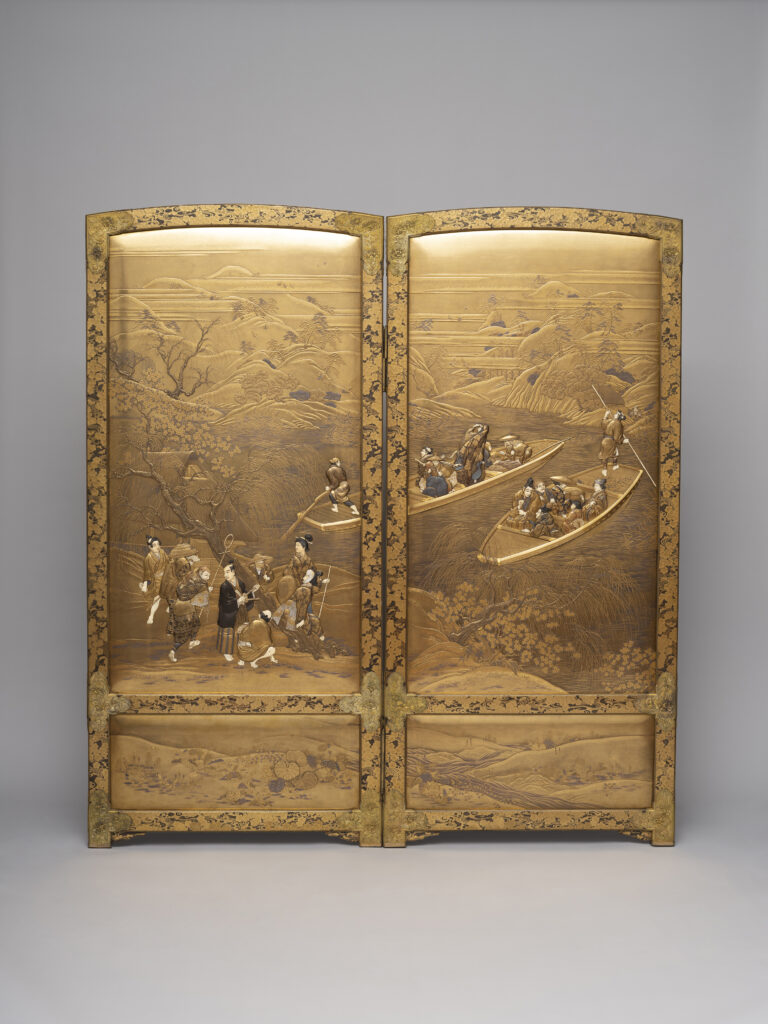 作者不詳（芝山象嵌）《渡船・雨宿芝山象嵌屏風》 - 国立工芸館