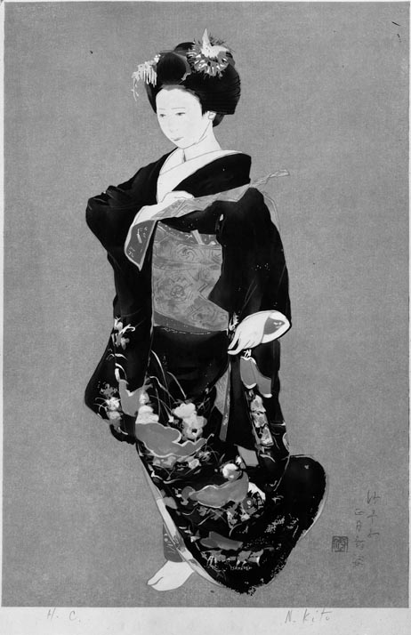 石川善一、舞妓繚乱、希少画集画、新品高級額・額装付、状態良好 Yahoo