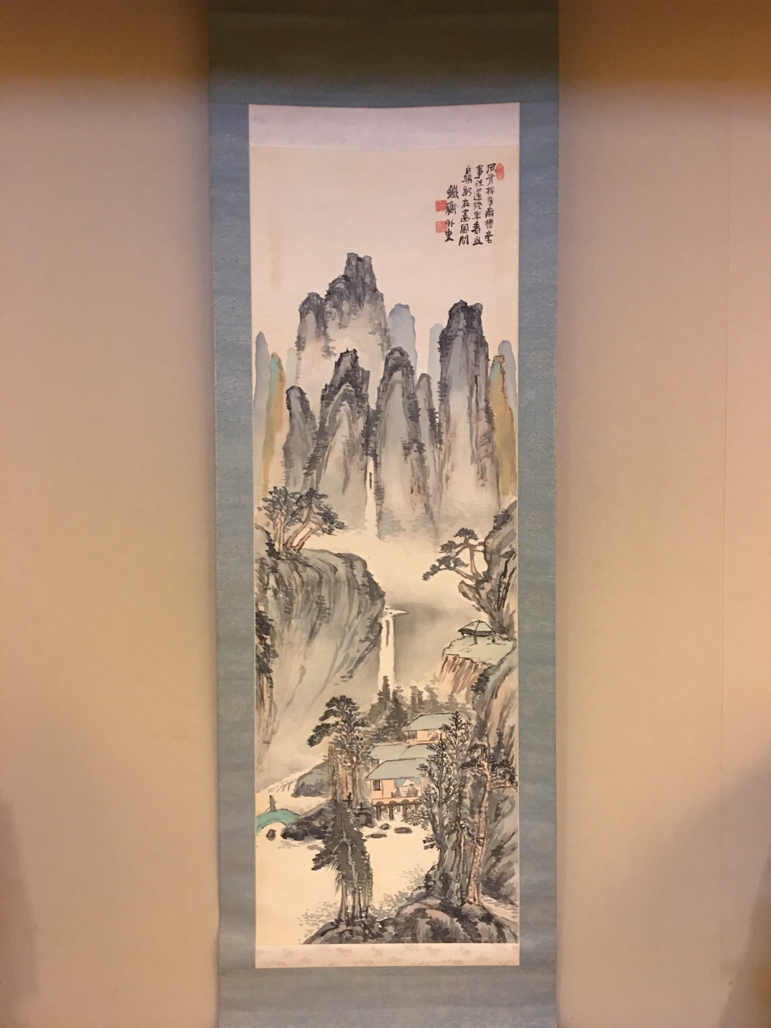 渓山流水」 松本秋峰 掛け軸 掛軸 共箱あり 山水図 二重箱 100 渓山