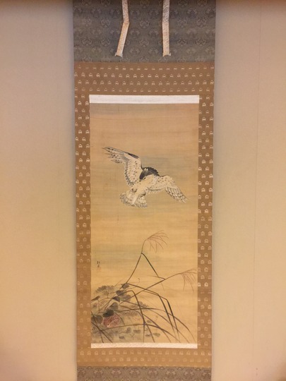 柳澤淇園 紙本彩色画 茶掛軸 【 粟 に 鶉 図 】 肉筆画 模写 NO39 柳澤