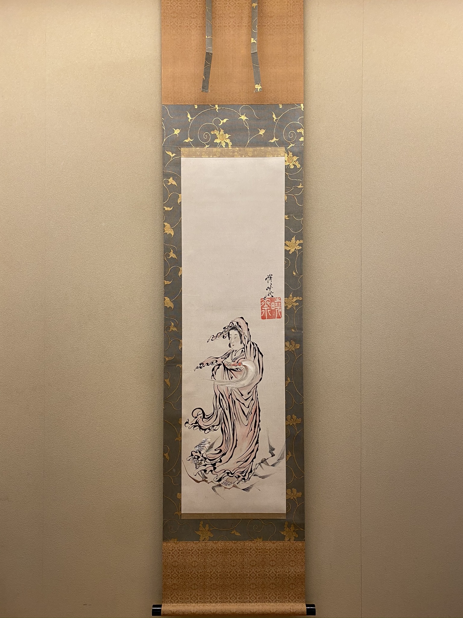 宮本武蔵筆 水墨 蘆葉達磨図 複製画 徳川藜明会監修 掛軸一幅 NO48