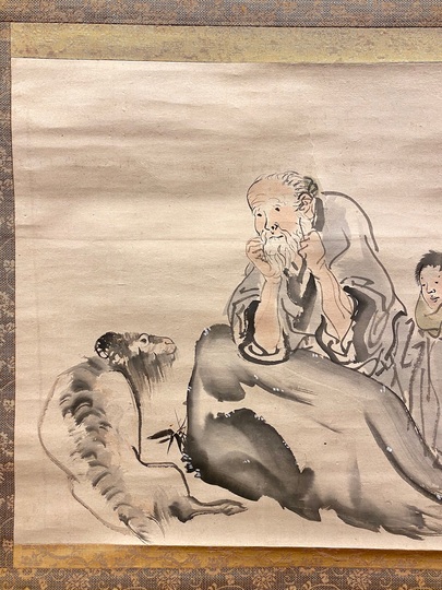 長澤蘆雪 紙本淡彩水墨 人物画 掛軸一幅 肉筆画 軸先木 桐箱付 真作品