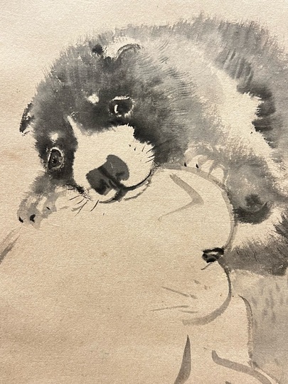 掛軸】動物図「犬」郎世寧風 三尺中堂／紙本表装済み 174×77cm 掛軸