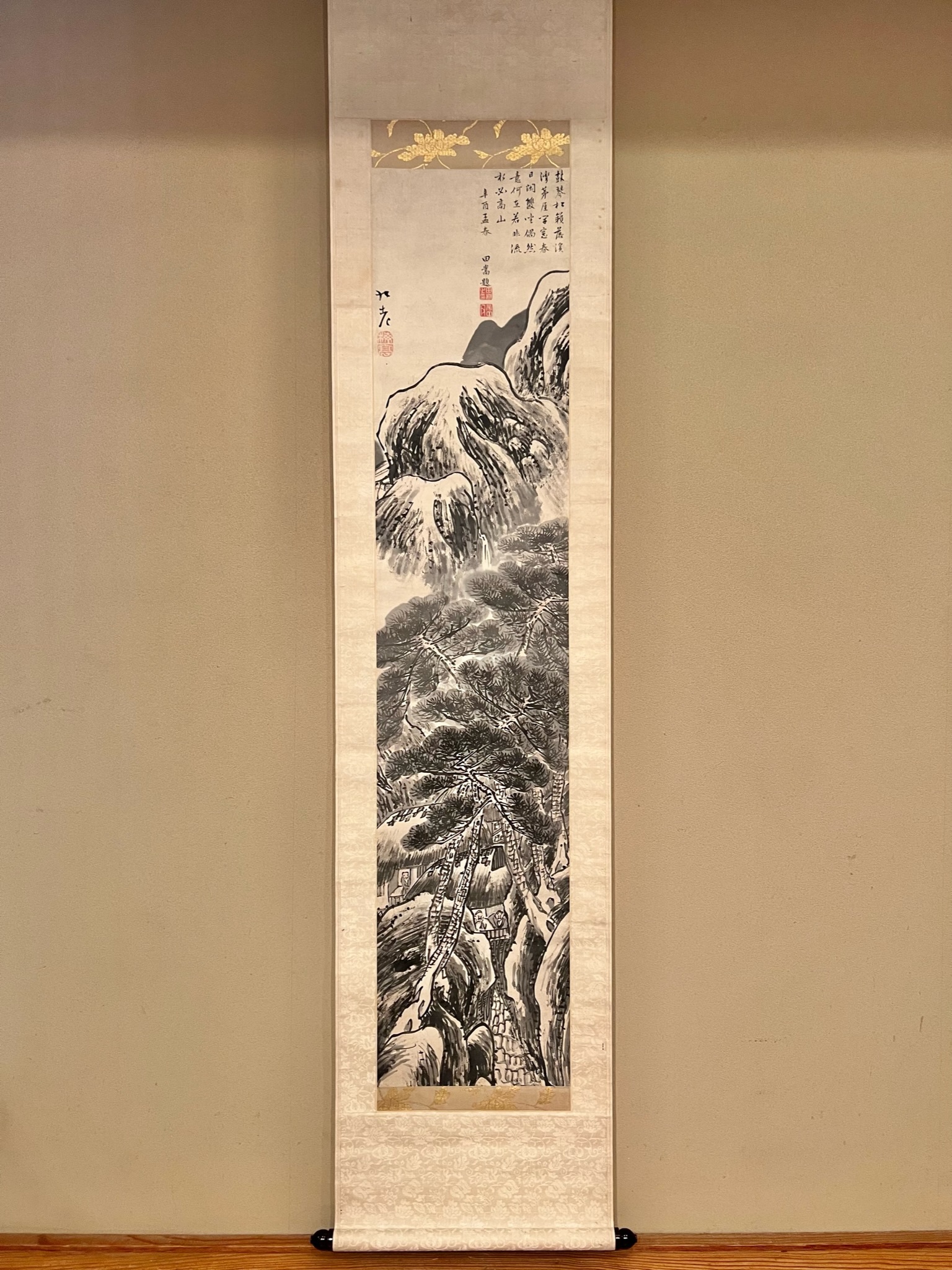 真作/河村虹外/山水図/夏山田家図/米法山水/掛軸/名家伝来/AH-782 真作