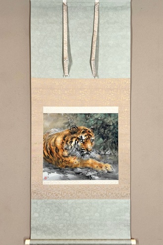 日本画 掛け軸 竹と花 大橋翠石 日本画 掛け軸 竹と花 大橋