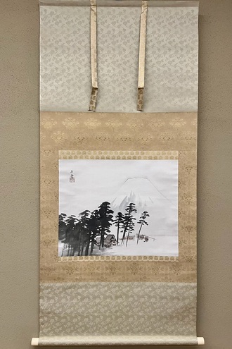 掛け軸 橋本雅邦 江亭帰隠之図 紙本 名品 複製 希少 軸装 茶道具 掛軸