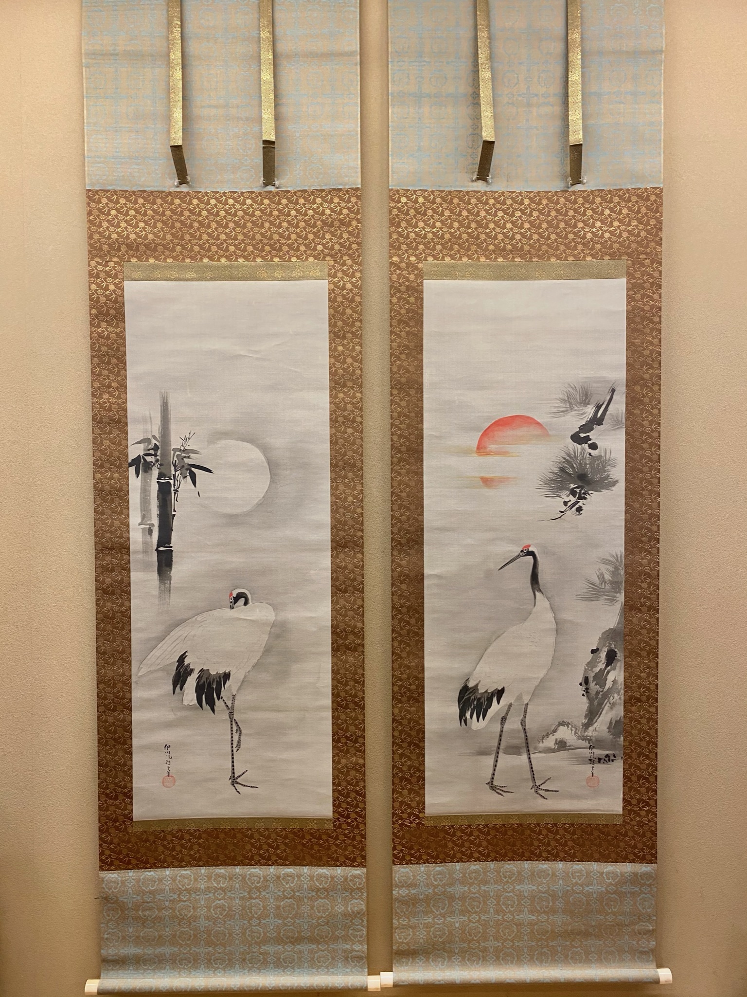 真作】鈴木隣松/狩野栄川院典信の門人/鶴亀図/掛軸/名家伝来/AC-786 真