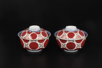 小皿 古伊万里 明治 丸窓 ようらく 四方襷文様 大明嘉清年製 イ号