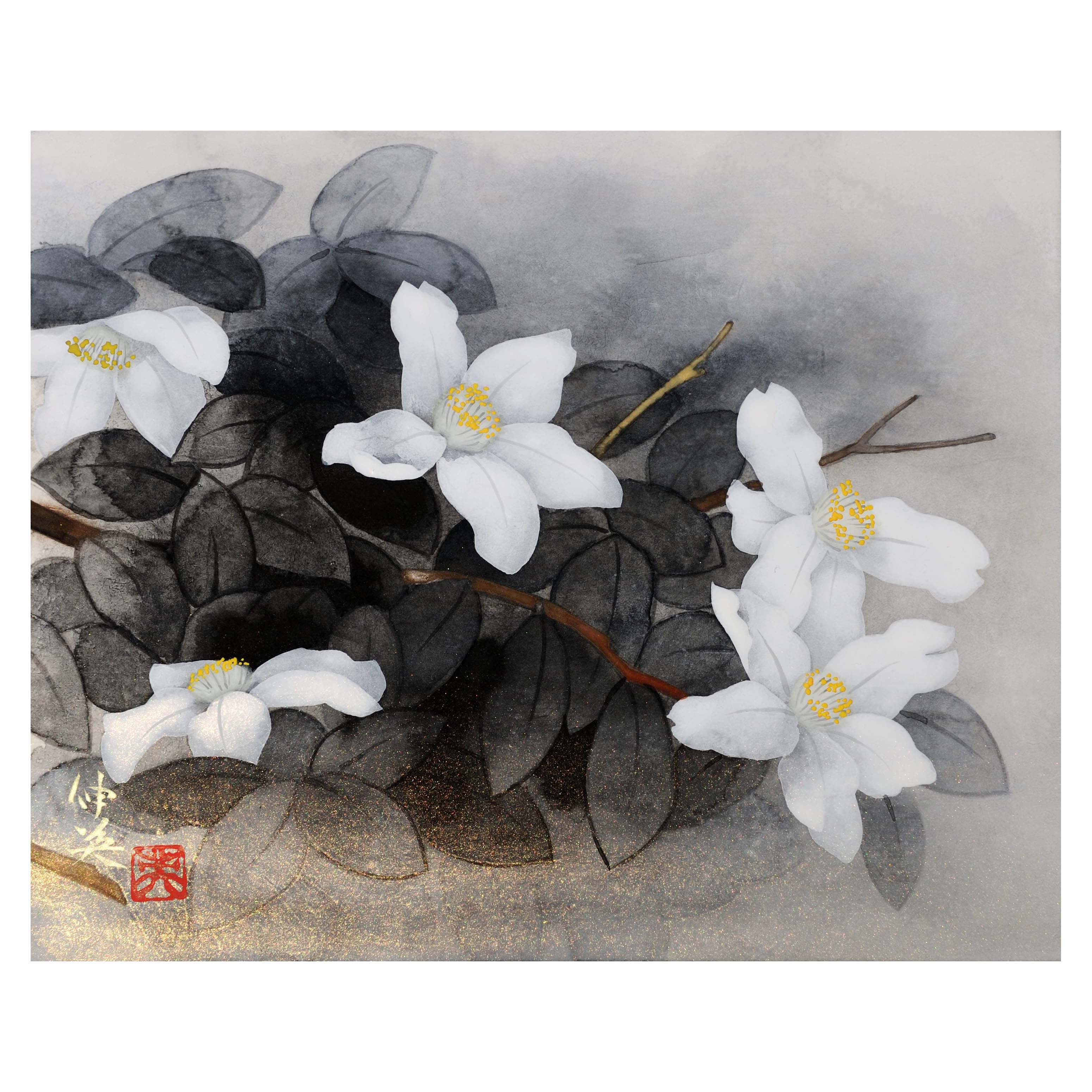 山茶花（日本画） | ギャラリーまきの 信州の木製品と美術工芸品販売の