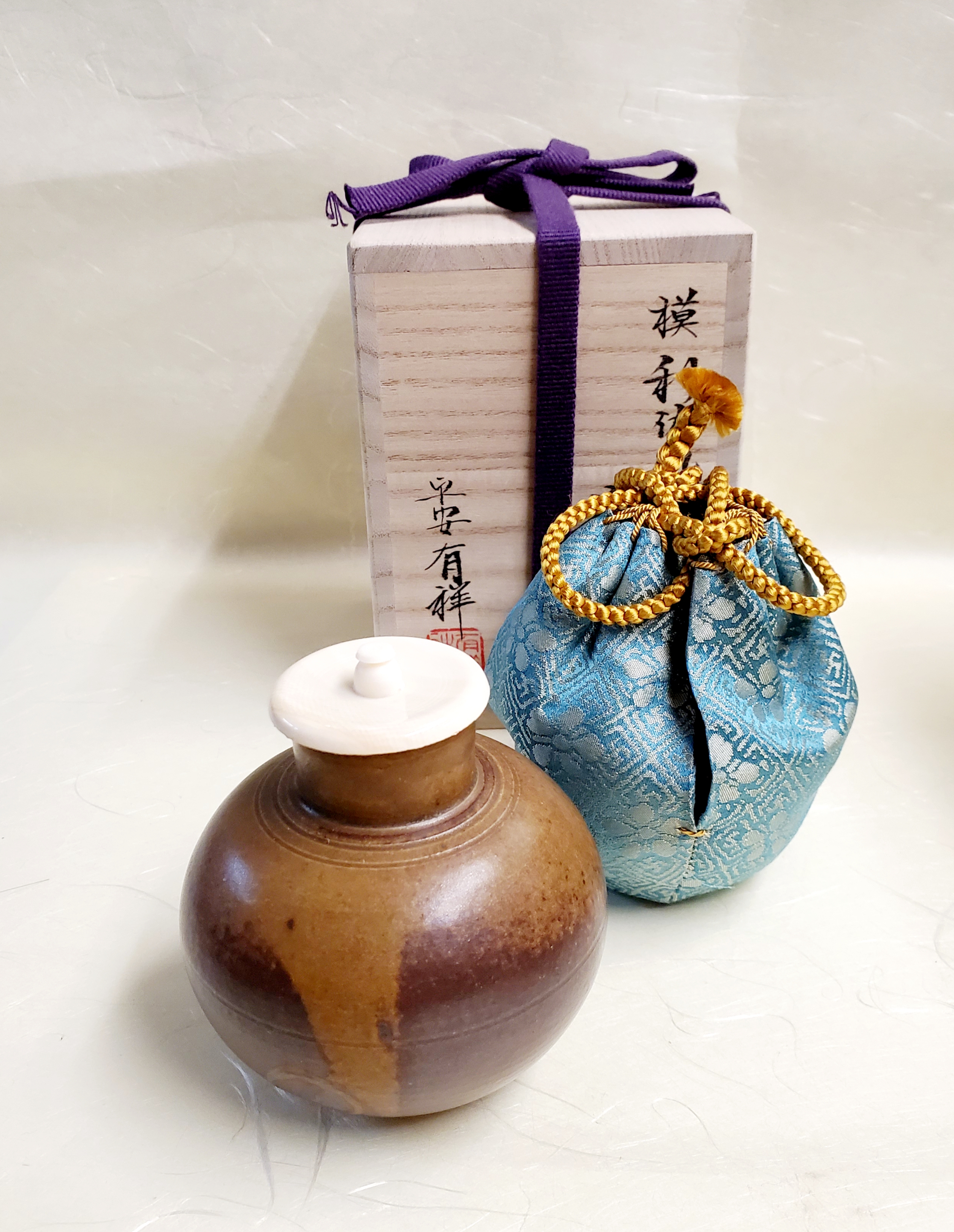 茶道具】龍喜窯 大名物 利休丸壺写茶入 （共箱）○ 茶道具】龍