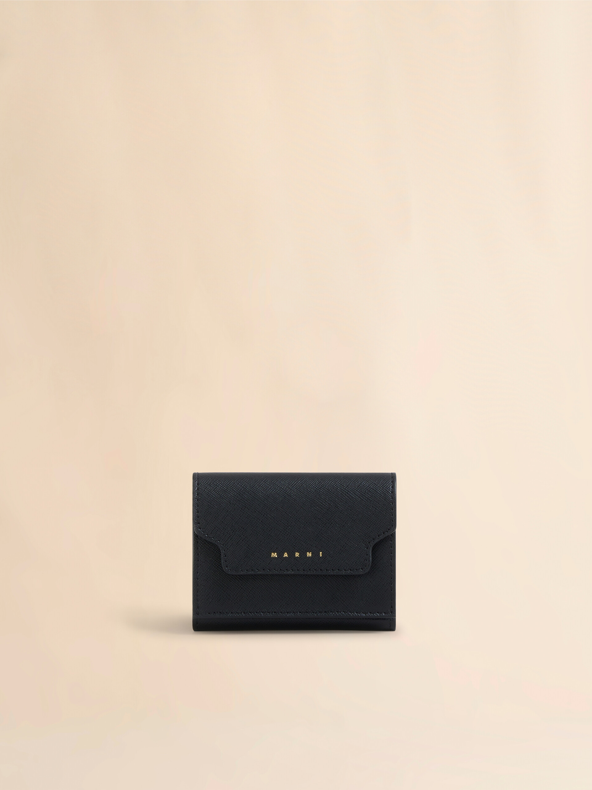 ブラック サフィアーノレザー製三つ折りウォレット | Marni