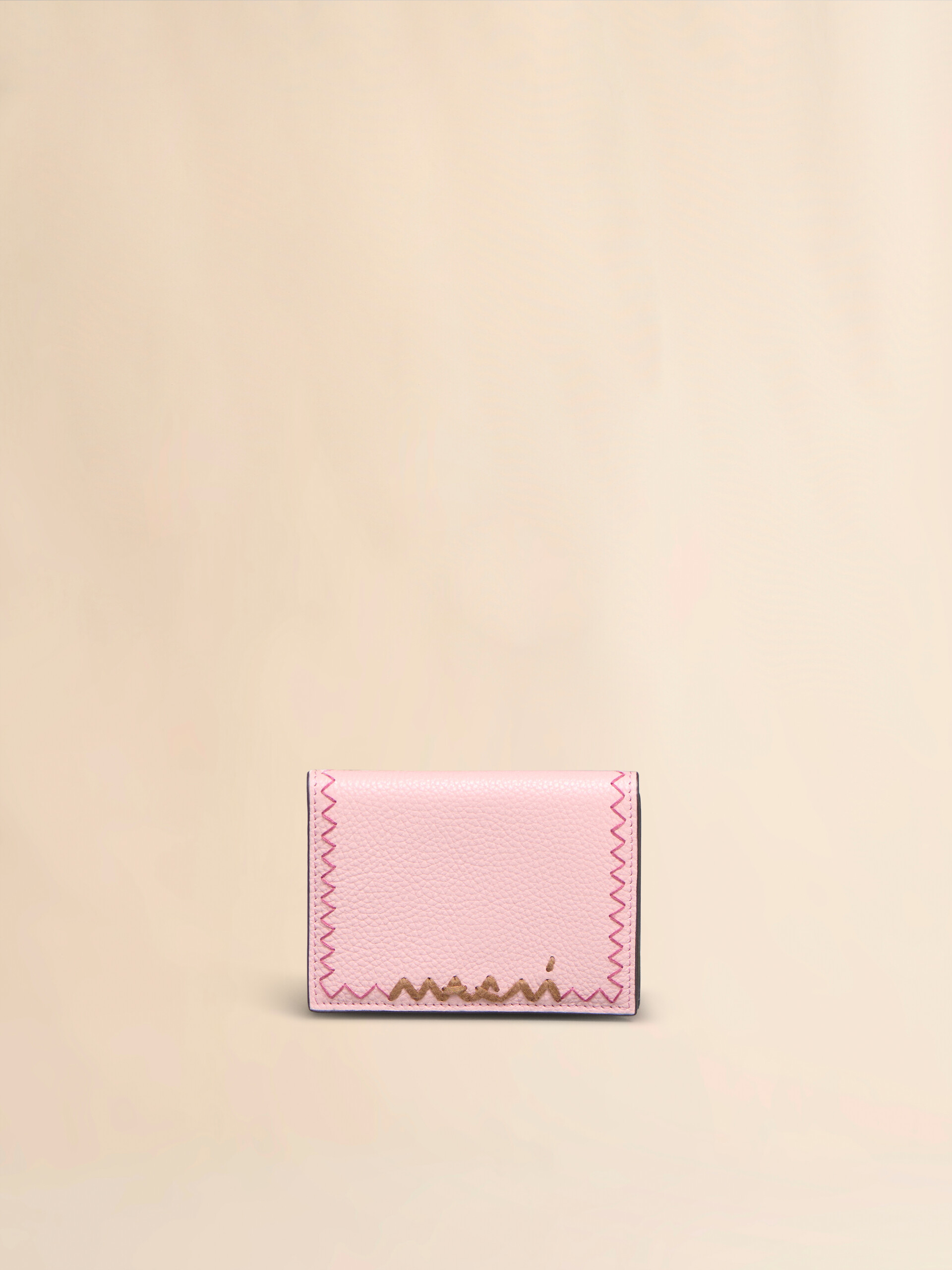 MARNI 三つ折り財布 赤とピンクのレザー製