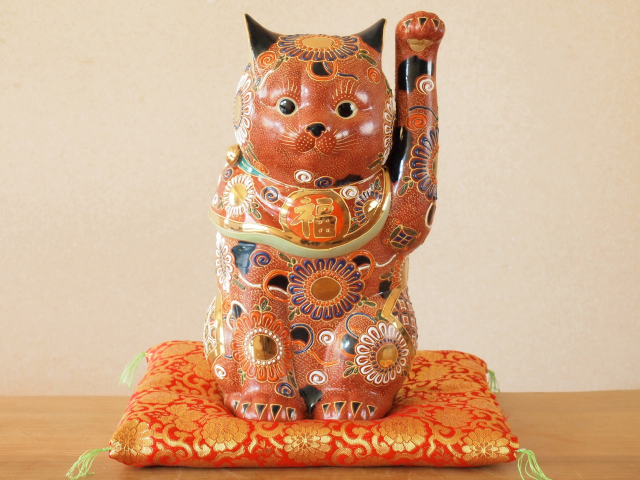九谷焼 陶幸 マルヨネ】 10号招き猫 盛 右手・左手各 幅18×奥18×高30.5