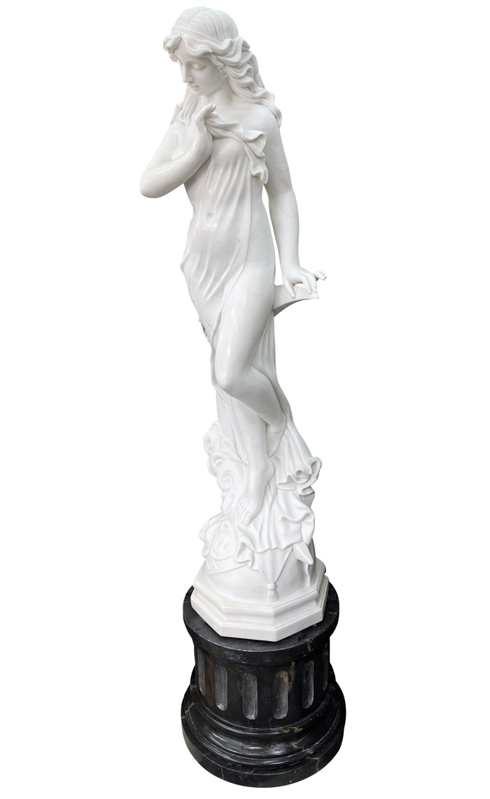 A.de.Luca 手彫り女神像 ブロンズ彫刻 大理石台座 アンティーク A.de