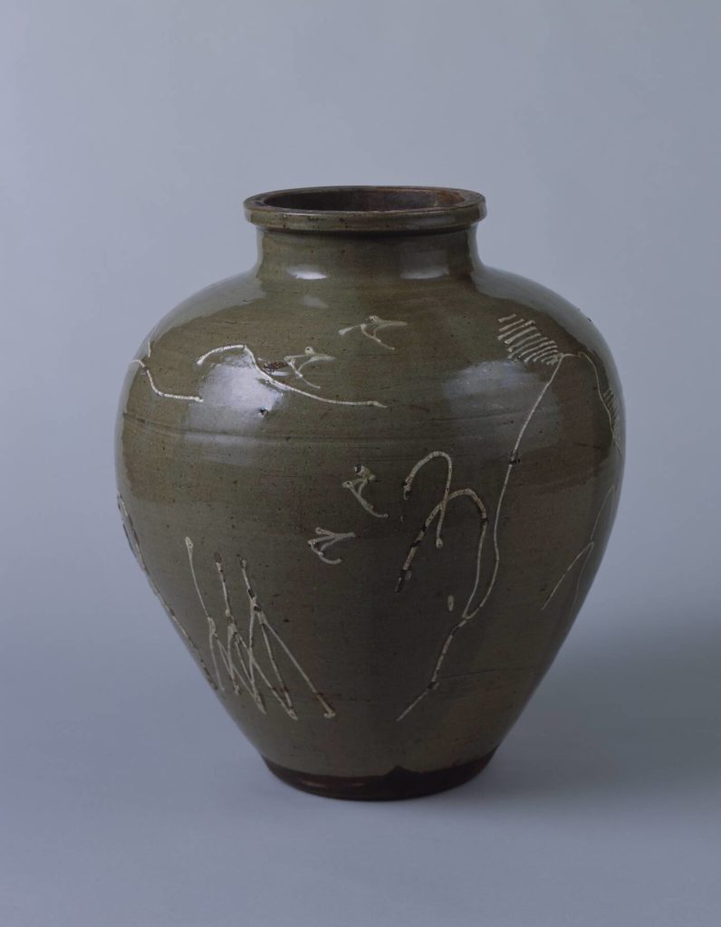灰釉筒描山水図壺 – 兵庫陶芸美術館 収蔵品データベース