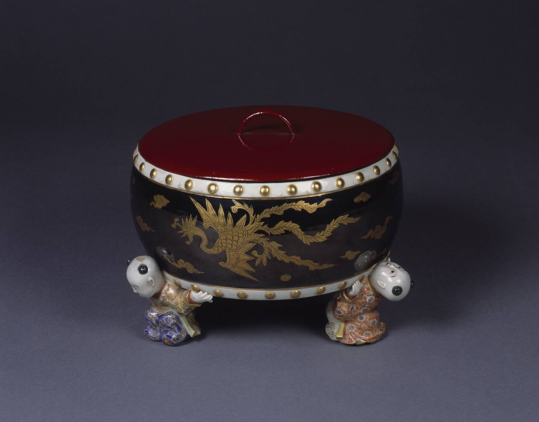 骨董 染付 盃洗 と 梅文高足杯(蝋印付) No.44 古染付鶏文皿 五客 / A