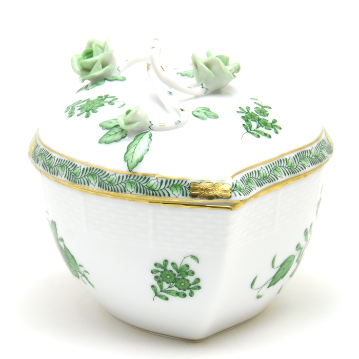 ヘレンド(Herend) ハート形小物入れ(L)(高さ:11.5cm)薔薇と枝飾り ア