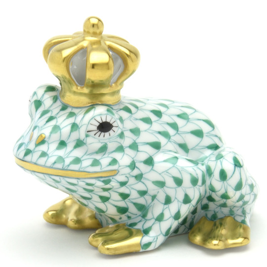 ヘレンド(Herend) かえる置物 透かし彫りの王冠を戴く蛙の王様(15817