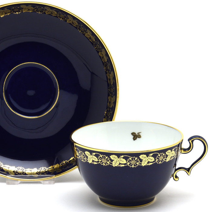 セーブル丸形ディッシュ24K金彩紋様ファットブルー仏ヴィンテージ