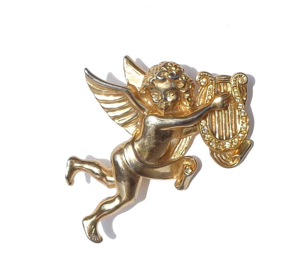 Vintage Givenchy Cherub & Lyre Brooch – Christmas Angel Pin