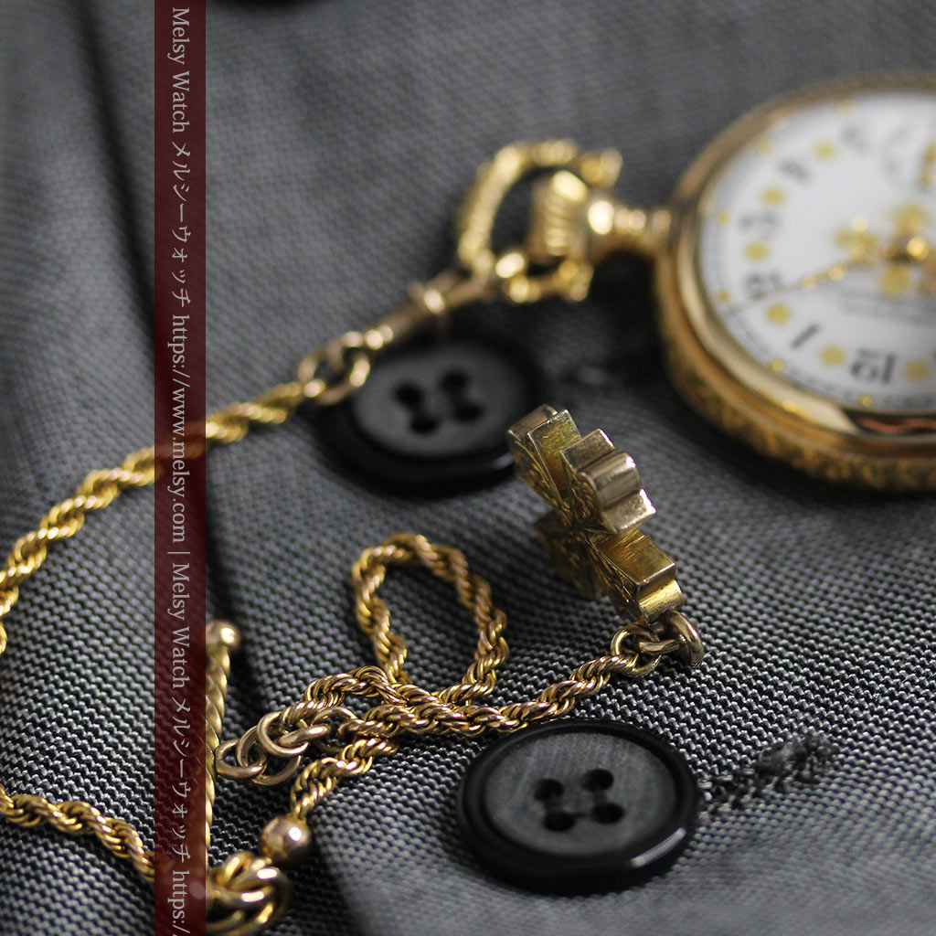 アンティーク 懐中時計鎖用 方位磁石 彫金 金工 k18？ アンティーク