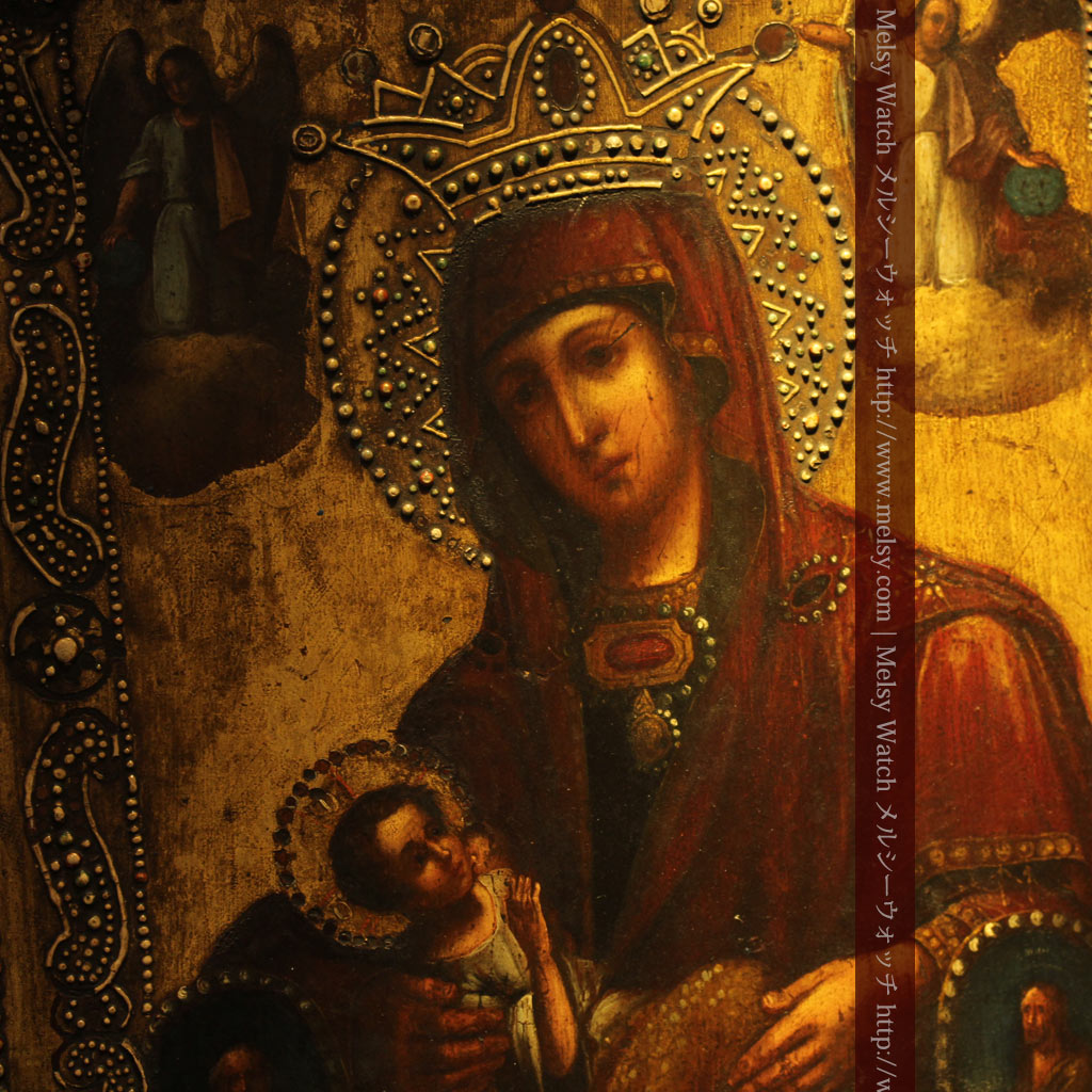 キリスト教 陶器製 聖像画 イコン 聖母子 銅製フレーム M R9408